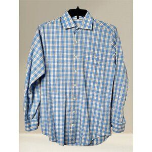Peter Millar Men's Shirt Size M Blue Beige Plaid Button Down Long SL 100% Cotton